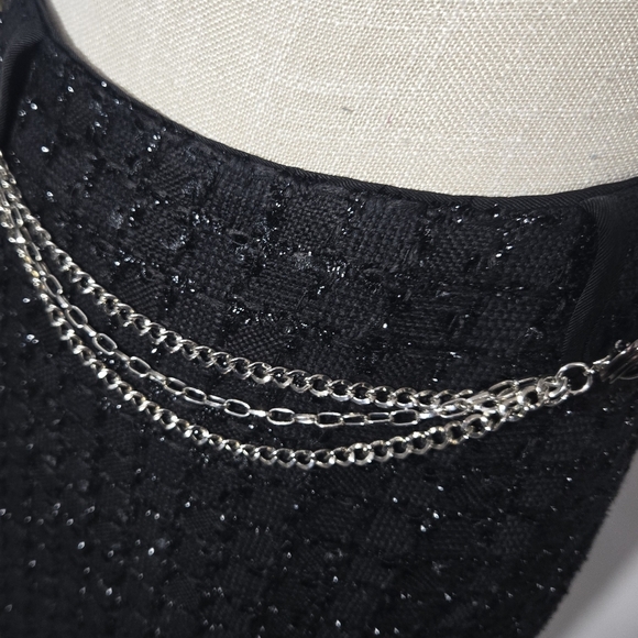 White House Black Market Tweed Mini Skirt Metallic Silver Chain Button 6 - Picture 6 of 10